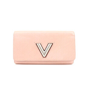 Authentic LV Louis Vuitton Twist Lock Bi-Fold Pink Leather Long Wallet